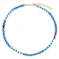 Blue chalcedony flat bead necklace with adjustable gold chain - Blue Abacus Bead Style