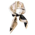 Elegant vintage floral print small silk square scarf in beige and black for women - Black & Beige Camellia