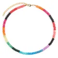 Handmade colorful rainbow flat bead chalcedony style necklace with gold adjustable chain - Rainbow Abacus Bead Style 34