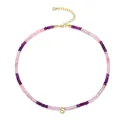 Colorful flat bead necklace with gold letter S pendant and adjustable extension chain - Purple Abacus Bead Letter Style