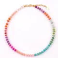 Rainbow chalcedony disc bead necklace with gold chain and heart pendant for women. - Purple Abacus Bead Style 44