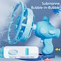 Electric submarine bubble gun toy with solution and tray for kids outdoor play fun - Submarine Shape Bubble In Bubble Blue