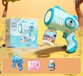 Automatic electric space bubble gun toy for kids with LED lights and bubble solution - Good Luck 10-Hole Blue