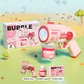 Electric handheld automatic bubble gun toy in pink with bubble solution and gift box - Tech 10-Hole Pink