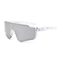 Children's outdoor cycling sunglasses with white splatter frame and grey lens - White Frame Splatter White Mirrored Lens