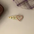 Sweet heart-shaped BB hair clip with colorful dots and LOVE engraving detail view - Beige Heart BB Clip