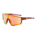 Kids sports cycling sunglasses with red speckled frame and orange mirrored lenses - Red Frame / Red Mirror Lens