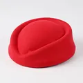 Cappello pillbox in feltro di lana rosso per assistenti di volo e teatro classico - Cappello da Hostess (Semplice) / Rosso