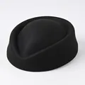 Elegant black wool pillbox hat for flight attendants and professional formal stage events - Air Hostess Hat (Plain) / Black