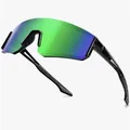 Outdoor sports cycling sunglasses for kids with vibrant green and purple shield lens - Black Frame Green Mirror Lens