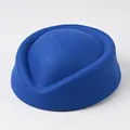 Professional royal blue wool pillbox hat for stewardesses and formal ceremonies - Air Hostess Hat (Plain) / Sapphire Blue