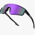 Sporty kids cycling sunglasses with purple iridescent shield lens for protection - Black Frame Purple Mirror Lens