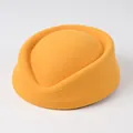 Elegant yellow wool felt pillbox hat for air hostess uniform or stage performances - Air Hostess Hat (Plain) / Yellow