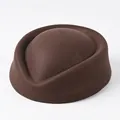 Elegant dark brown wool felt pillbox hat for stewardess or formal occasions - Air Hostess Hat (Plain) / Coffee