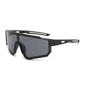 Kids sports cycling sunglasses with wide black shield lens and speckled frame design - Black Frame Grey Lens
