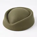 Elegant olive green wool felt stewardess pillbox hat for formal uniform or performance - Air Hostess Hat (Plain) / Army Green