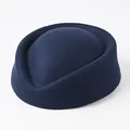Classic navy blue wool stewardess pillbox hat for flight attendants and performances - Air Hostess Hat (Plain) / Navy Blue