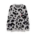 BLUREMO Retro-Mohair-Pullover mit Leopardenmuster, Rundhalsausschnitt und Badges - M / Grau