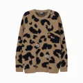 Brauner Leopard-Mohairpullover mit dekorativen Metallabzeichen und Rundhalsausschnitt - M / Braun