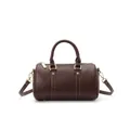 Elegant dark brown leather Boston pillow bag with gold hardware and shoulder strap - Red