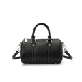 Classic black Boston pillow bag for women with white stitching and gold hardware accents - Black