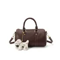 Elegant brown Boston pillow handbag for women featuring a stylish dog charm accessory - Red with Pendant