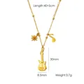 Gold multi-pendant necklace featuring guitar, sun, and music note, 40+5cm length - Guitar Musical Note Style (YTN250906)