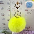 8cm vibrant yellow faux rabbit fur pom pom keychain bag charm hanging accessory - 8cm+Elastic Band Style (Without Metal Parts) / Yellow