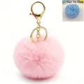 High-quality 8cm soft pink faux rabbit fur pom-pom keychain with gold lobster clasp - 8cm+Elastic Band Style (Without Metal Parts) / Light Pink