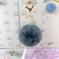 Luxurious grey 8cm faux rabbit fur pompom keychain with elegant gold-tone clasp for bags - Elastic Band Style (Without Metal Parts) / Dark Gray