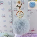 Soft 8cm grey rabbit fur pom pom keychain with gold lobster clasp for bags and keys - Elastic Band Style (Without Metal Parts) / Light Gray