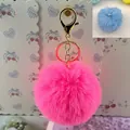 Soft 8cm bright pink faux rabbit fur pom pom keychain with elegant gold lobster clasp - Elastic Band Style (Without Metal Parts) / Bright Red