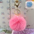 Fluffy 8cm pink faux rabbit fur pompom keychain with elegant golden lobster clasp - 8cm+Elastic Band Style (Without Metal Parts) / Watermelon red