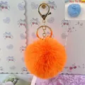 Fluffy orange 8cm faux rabbit fur pom-pom keychain with golden metal lobster clasp - 8cm+Elastic Band Style (Without Metal Parts) / Orange