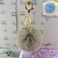 Soft 8cm khaki faux rabbit fur pom pom keychain pendant with elastic band connector - 8cm+Elastic Band Style (Without Metal Parts) / Khaki