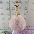 Elegant baby pink 8cm faux fur ball keychain with gold ring for bags and keys - 8cm+Elastic Band Style (Without Metal Parts) / Dusty Rose