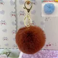 Brown 8cm soft faux fur pom-pom keychain accessory with golden lobster clasp and ring - Elastic Band Style (Without Metal Parts) / Caramel