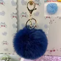 Premium 8cm navy blue faux rabbit fur pom pom keychain with a gold lobster clasp - Elastic Band Style (Without Metal Parts) / Navy Blue
