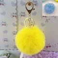 Soft yellow 8cm faux rabbit fur pom pom keychain with durable gold lobster clasp - Elastic Band Style (Without Metal Parts) / Egg Yolk Yellow