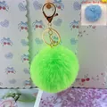 8cm lime green faux fur pom-pom keychain with gold-tone metal clasp - Elastic Band Style (Without Metal Parts) / Fluorescent Green