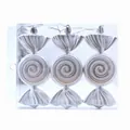 Set of three pearlescent silver candy-shaped Christmas tree hanging ornaments in a clear box - Silver Flat Candy