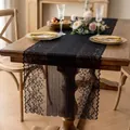 Elegant black French hollow out floral lace table runner for luxury dining table decor - 45x30 (Placemat) / Bella Black