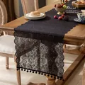 Elegant black hollowed-out French lace table runner for dining table decoration - Roseline Black