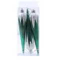 Set of 3 green icicle Christmas tree ornaments featuring white glitter and gold stars - Glossy Green Icicle