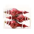 Set of 3 red Christmas tree hanging ornaments featuring white scroll pattern design - Matte Red Wide Gourd