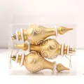 Set of 3 elegant gold gourd-shaped Christmas tree ornaments with white scroll patterns - Matte Gold Wide Gourd