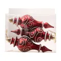 Red spindle Christmas ornaments set of 3 with white glitter swirl patterns - Glossy Wine Red Wide Gourd