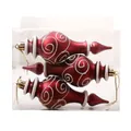 Set of 3 red and white spindle-shaped Christmas finial ornaments in clear box - Matte Wine Red Wide Gourd