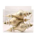 Elegant gold Christmas finial ornaments with white swirl glitter patterns, set of 3 in box - Matte Champagne Wide Gourd