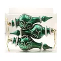 Set of 3 emerald green finial Christmas tree ornaments with elegant white swirl patterns - Glossy Green Wide Gourd